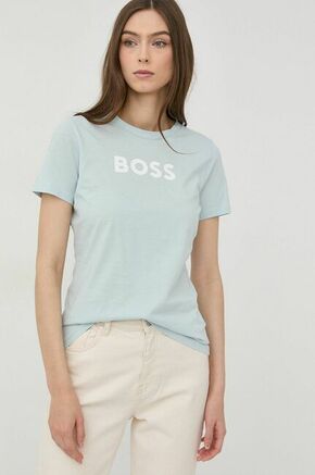 BOSS bombažna majica - modra. T-shirt iz zbirke BOSS. Model narejen iz tanka
