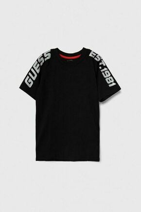 Otroška bombažna kratka majica Guess črna barva - črna. Otroške lahkotna kratka majica iz kolekcije Guess