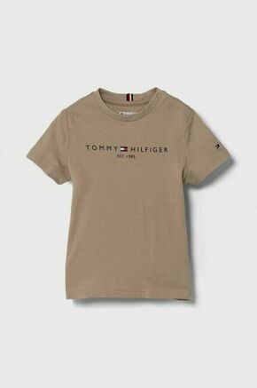 Otroška bombažna kratka majica Tommy Hilfiger rjava barva - bež. Otroške kratka majica iz kolekcije Tommy Hilfiger. Model izdelan iz tanke