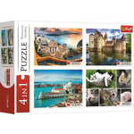 Trefl Puzzle Santorini, Benetke, grad Sully-sur-Loire a Mačke 4x1000 kosov