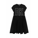 Otroška obleka Dkny črna barva - črna. Otroški Obleka iz kolekcije Dkny. Nabran model izdelan iz pletenine s potiskom.