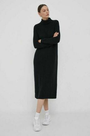 Volnena obleka Tommy Hilfiger črna barva - črna. Obleka iz kolekcije Tommy Hilfiger. Model izdelan iz pletenine. Zaradi svoje visoke termoregulacijske sposobnosti vam volna pomaga ohranjati toploto