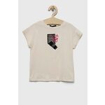 Otroška bombažna kratka majica Sisley bež barva - bež. Otroške lahkotna kratka majica iz kolekcije Sisley. Model izdelan iz udobne pletenine. Model iz mehke in na otip prijetne tkanine.