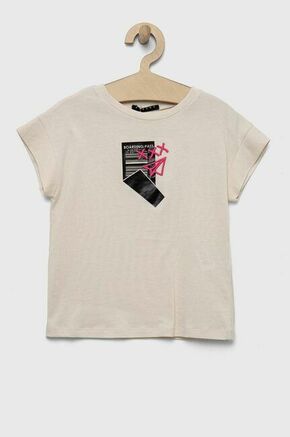 Otroška bombažna kratka majica Sisley bež barva - bež. Otroške lahkotna kratka majica iz kolekcije Sisley. Model izdelan iz udobne pletenine. Model iz mehke in na otip prijetne tkanine.