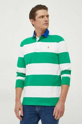 Bombažna majica z dolgimi rokavi Polo Ralph Lauren zelena barva - zelena. Majica z dolgimi rokavi iz kolekcije Polo Ralph Lauren. Model izdelan iz vzorčaste pletenine. Model iz zračne bombažne tkanine.