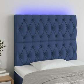 Vidaxl LED posteljno vzglavje modro 90x7x118/128 cm blago