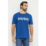 Bombažna kratka majica HUGO moški, turkizna barva - modra. Lahkotna kratka majica iz kolekcije HUGO, izdelana iz pletenine, prijetne na otip. Model iz izjemno udobne, zračne tkanine.
