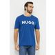 Bombažna kratka majica HUGO moški, turkizna barva - modra. Lahkotna kratka majica iz kolekcije HUGO, izdelana iz pletenine, prijetne na otip. Model iz izjemno udobne, zračne tkanine.
