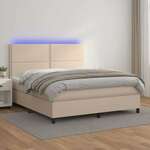 shumee Box spring postelja z vzmetnico LED kapučino 160x200 cm