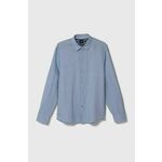 Lanena srajca BOSS - modra. Srajca iz kolekcije BOSS, izdelana iz enobarvne tkanine. Model iz izjemno udobne, zračne tkanine.