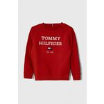 Otroški pulover Tommy Hilfiger rdeča barva - rdeča. Otroški pulover iz kolekcije Tommy Hilfiger, izdelan iz elastične pletenine. Model iz izjemno udobne tkanine z visoko vsebnostjo bombaža.