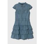 Otroška obleka Guess - modra. Otroški obleka iz kolekcije Guess. Model izdelan iz enobarvne tkanine.