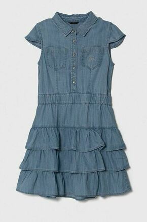 Otroška obleka Guess - modra. Otroški obleka iz kolekcije Guess. Model izdelan iz enobarvne tkanine.