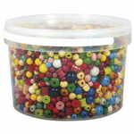 Rayher. Lesene perle, različne barve, 4-16 mm o, posoda 1200 g