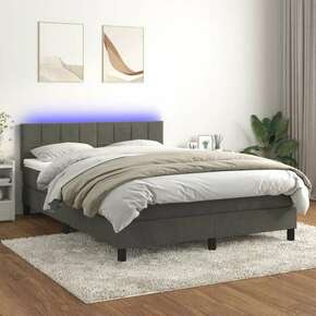 Shumee Box spring postelja z vzmetnico LED temno siva 140x190 cm žamet