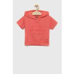 Otroška bombažna kratka majica Guess roza barva - roza. Otroški kratka majica iz kolekcije Guess. Model izdelan iz elastične pletenine. Izjemno udoben material, izdelan iz naravnih vlaken.