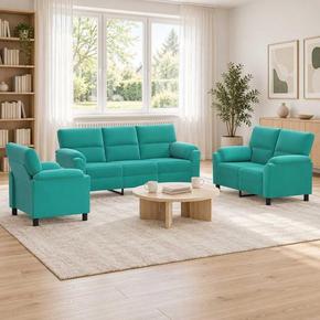 VidaXL Kavčna garnitura 3 pcs Turkizna Žamet