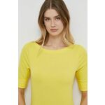 Kratka majica Lauren Ralph Lauren ženski, rumena barva - rumena. Kratka majica iz kolekcije Lauren Ralph Lauren, izdelana iz tanke, elastične pletenine. Model iz izjemno udobne tkanine z visoko vsebnostjo bombaža.