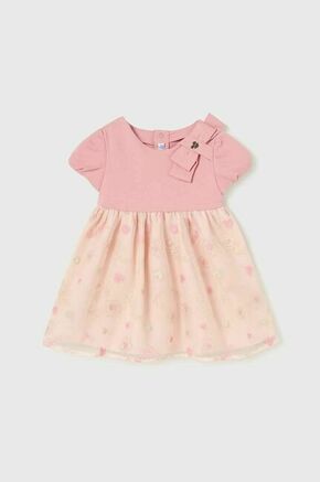 Obleka za dojenčka Mayoral roza barva - roza. Obleka za dojenčke iz kolekcije Mayoral. Nabran model izdelan iz vzorčaste tkanine.