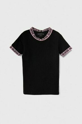 Otroška kratka majica Guess črna barva - črna. Lahkotna kratka majica iz kolekcije Guess. Model izdelan iz visokokakovostne pletenine