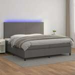 Greatstore Box spring postelja z vzmetnico LED siva 200x200cm umetno usnje