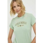 Kratka majica Columbia ženski, zelena barva - zelena. Kratka majica iz kolekcije Columbia. Model izdelan iz pletenine s potiskom.