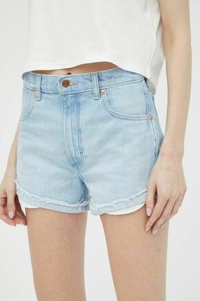 Jeans kratke hlače Wrangler ženske - modra. Kratke hlače iz kolekcije Wrangler. Model izdelan iz jeansa. Trden material