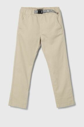 Otroške hlače Tommy Hilfiger bež barva - bež. Otroški hlače iz kolekcije Tommy Hilfiger. Model izdelan iz enobarvne tkanine. Material z optimalno elastičnostjo zagotavlja popolno svobodo gibanja.