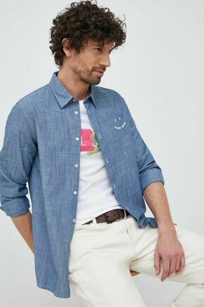 Bombažna srajca PS Paul Smith moška - modra. Srajca iz kolekcije PS Paul Smith. Model izdelan iz lahke tkanine. Ima klasičen ovratnik. Izjemno zračen