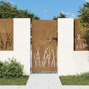 VidaXL Vrtna vrata 85x175 cm corten jeklo dizajn trave