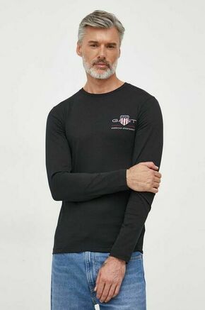 Bombažna majica z dolgimi rokavi Gant črna barva - črna. Majica z dolgimi rokavi iz kolekcije Gant. Model izdelan iz tanke