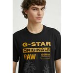 Bombažna kratka majica G-Star Raw moška, črna barva, D24681-336 - črna. Kratka majica iz kolekcije G-Star Raw, izdelana iz tanke, elastične pletenine. Model iz izjemno udobne bombažne tkanine.