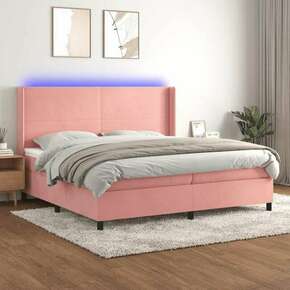 Box spring postelja z vzmetnico LED roza 200x200 cm žamet - vidaXL - roza - 93