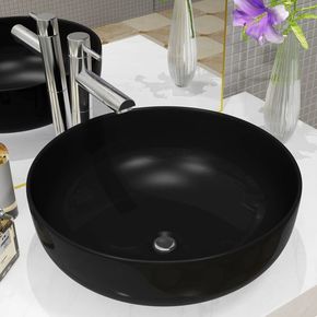 VidaXL Keramični umivalnik okrogel črne barve 41