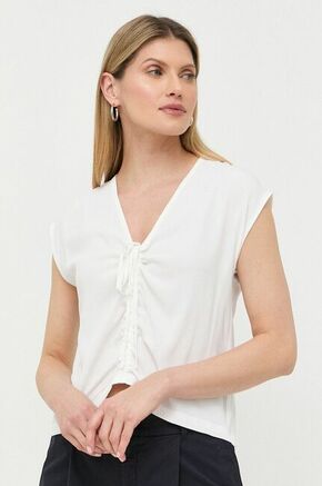 Bluza s primesjo svile Marella bela barva - bela. Majica iz kolekcije Marella. Model izdelan iz enobarvnega materiala. Ima V izrez. Nežen material