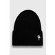 Kapa s primesjo volne Karl Lagerfeld črna barva - črna. Kapa iz kolekcije Karl Lagerfeld. Model izdelan iz pletenine z nalepko.