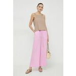 Lanene hlače Marella roza barva - roza. Lahkotne hlače iz kolekcije Marella. Model izdelan iz zračne lanene tkanine.