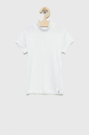 Otroška kratka majica Abercrombie &amp; Fitch bela barva - bela. Otroški Oprijeta kratka majica iz kolekcije Abercrombie &amp; Fitch. Model izdelan iz enobarvne pletenine.