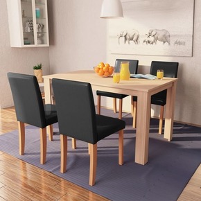 Shumee Jedilna miza in stoli 5 delni komplet umetno usnje hrast črn