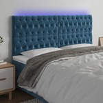 Greatstore LED posteljno vzglavje temno modro 200x7x118/128 cm žamet