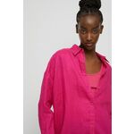 Lanena srajca Medicine ženska, roza barva - roza. Srajca iz kolekcije Medicine. Model izdelan iz enobarvne tkanine.