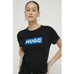 Bombažna kratka majica Hugo Blue ženski, črna barva - črna. Kratka majica iz kolekcije Hugo Blue, izdelana iz tanke, elastične pletenine. Model iz mehke in na otip prijetne tkanine.