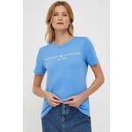 Bombažna kratka majica Tommy Hilfiger ženski - modra. Kratka majica iz kolekcije Tommy Hilfiger, izdelana iz elastične pletenine. Model iz zračne bombažne tkanine.