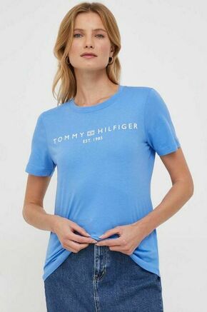 Bombažna kratka majica Tommy Hilfiger ženski - modra. Kratka majica iz kolekcije Tommy Hilfiger