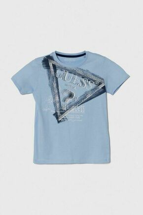 Otroška bombažna kratka majica Guess - modra. Otroške lahkotna kratka majica iz kolekcije Guess