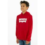Otroška mikica Levi's rdeča barva, - rdeča. Otroška mikica s kapuco iz kolekcije Levi's. Model izdelan iz pletenine s potiskom.