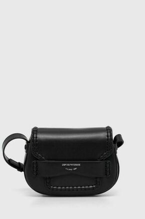 Usnjena torbica Emporio Armani črna barva - črna. Majhna torbica iz kolekcije Emporio Armani. Model na zapenjanje