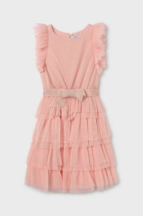 Otroška obleka Mayoral roza barva - roza. Otroški obleka iz kolekcije Mayoral. Model izdelan iz enobarvne tkanine. Poliester zagotavlja večjo odpornost na gubanje.