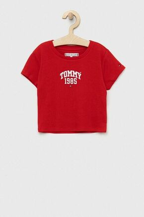 Otroška kratka majica Tommy Hilfiger rdeča barva - rdeča. Lahkotna kratka majica iz kolekcije Tommy Hilfiger. Model izdelan iz tanke