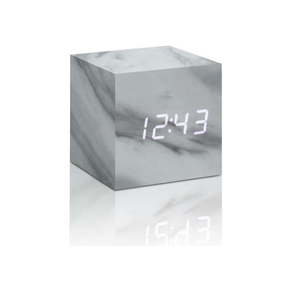 Siva budilka v marmornem dekorju z belim LED zaslonom Gingko Cube Click Clock